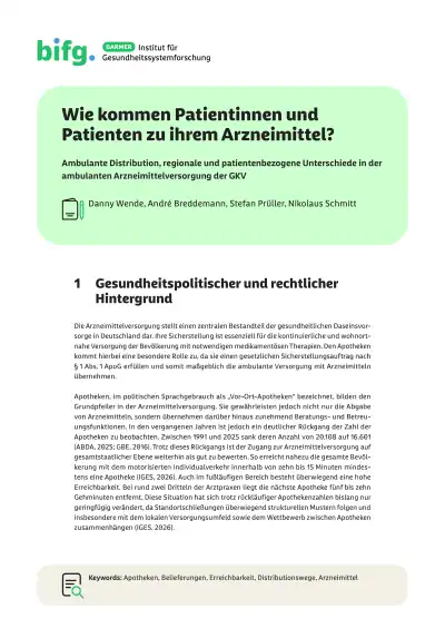 Vorschau Wie kommen Patientinnen und Patienten zu ihrem Arzneimittel? Ambulante Distribution, regionale und patientenbezogene Unterschiede in der ambulanten Arzneimittelversorgung der GKV