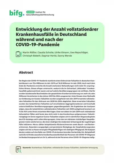 Cover Entwicklung der Anzahl vollstationärer Krankenhausfälle in Deutschland während und nach der COVID-19-Pandemie