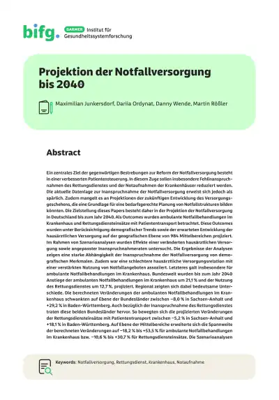 Vorschau Projektion der Notfallversorgung bis 2040