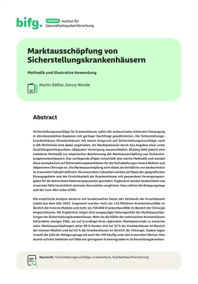 Vorschau Marktaussch&ouml;pfung von Sicherstellungskrankenh&auml;usern:&nbsp;Methodik und illustrative Anwendung