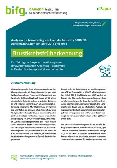 Cover Brustkrebsfrüherkennung: Ein Beitrag zur Frage, ob die Altersgrenzen des Mammographie-Screening-Programms in Deutschland ausgeweitet werden sollten